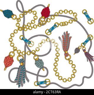 Luxuriöse elegante Muster mit Mode-Accessoires die Pracht der 80er Jahre in der Farbe von lebenden Korallen und türkis weiß Nahtloses Muster mit Trägern Stock Vektor