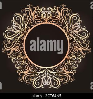Gold vintage runden Rahmen mit tracery. Das Objekt ist vom Hintergrund getrennt. Vektorvorlage für Einladungen, Logos, Postkarten und Ihr Design Stock Vektor