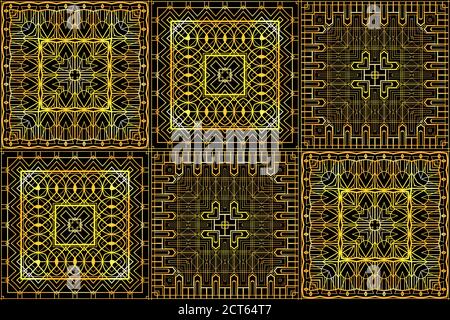Nahtlose luxuriöse Vintage-Gold-Textur im Retro-Art-Deco-Stil. Goldenes Muster auf schwarzem Hintergrund. Vektor-Hintergrund für Stoffe, Tapeten und y Stock Vektor