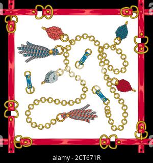 Luxuriöse elegante Muster mit Mode-Accessoires die Pracht der 80er Jahre in der Farbe von lebenden Korallen und türkis weiß Nahtloses Muster mit Trägern Stock Vektor