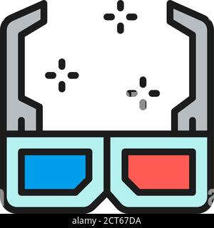 3D-Kinobrille flaches Symbol für die Farblinie. Stock Vektor