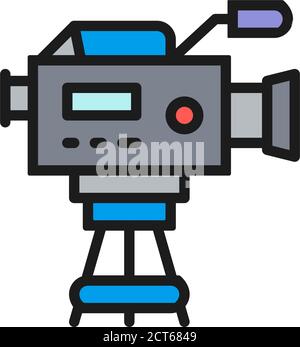 Professionelle Kinokamera mit flachem Mikrofon-Farbsymbol. Stock Vektor