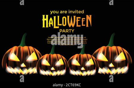 Halloween Party Banner Grußkarte mit Kürbissen Jack o Laterne Stock Vektor