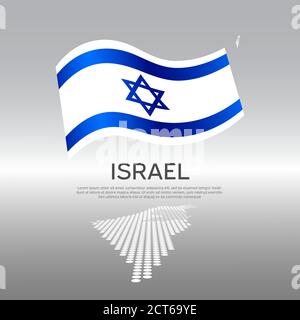 Israel gewellte Flagge und Mosaikkarte auf hellem Hintergrund. Kreativer Hintergrund für das nationale israelische Plakat. Vektordesign. Geschäftsbroschüre Stock Vektor