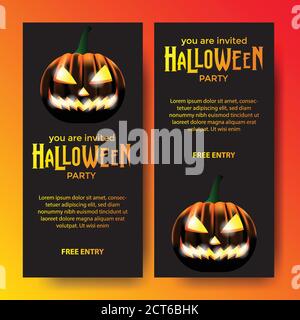 Halloween Banner Party Einladungskarte mit Illustration von Kürbis Jack o Laterne Stock Vektor