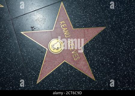 LOS ANGELES, CA, USA - 27. MÄRZ 2018 : die Hollywood Walk of Fame Stars in Los Angeles. Keanu Reeves Stern. Stockfoto