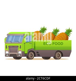 Lebensmittel-Lieferung LKW Ananas.Fruit Harvest.Car Illustration Vektor. Stock Vektor