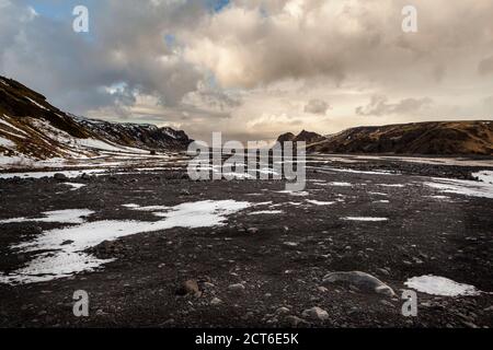 Thórsmörk Tal an einem bewölkten Tag in Island Stockfoto