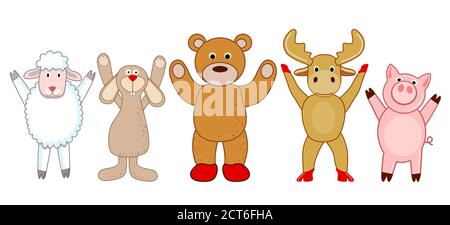 Happy set von verschiedenen niedlichen Spielzeug Tiere - Vektor-Illustration Stock Vektor