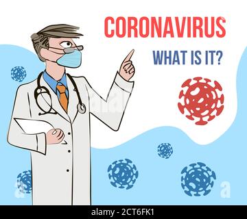 Tapferer Arzt trägt medizinische Maske und Schutzanzug mit seinem Schatten als Superheld. COVID-19 Ausbruchsmediziner. Stock Vektor