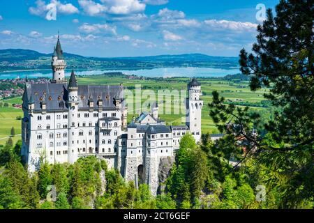 Schloss Neuschwanstein bei Hohenschwangau, Romantik Straße, Ostallbräu, Bayern, Deutschland, Europa Stockfoto