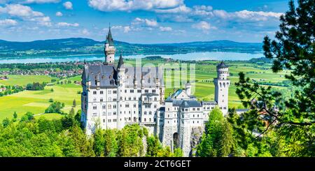 Schloss Neuschwanstein bei Hohenschwangau, Romantik Straße, Ostallbräu, Bayern, Deutschland, Europa Stockfoto