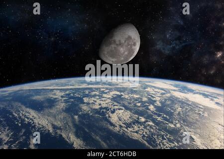 Hochwertige Deep Space iimage mit der Erde und dem Mond. Elemente dieses Bildes, die von der NASA eingerichtet wurden Stockfoto