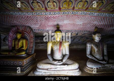 Buddha-Statuen in Höhle 2 (Höhle der Großen Könige oder Tempel des Großen Königs), Dambulla Höhlentempel, Dambulla, Zentralprovinz, Sri Lanka, Asien Stockfoto