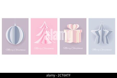 Set von Weihnachten vertikalen Geschenk-Tag, Abzeichen, Aufkleber im Retro-Stil. Vektor vertikale Vorlage Xmas Karte für Gruß, Dekoration, Gratulation, invita Stock Vektor