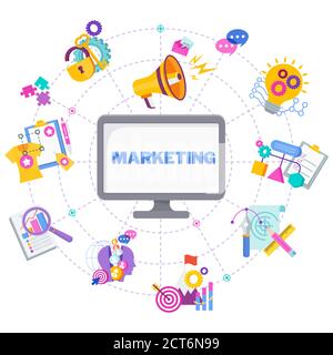 Marketing Mix Infografik flache Vektor-Illustration. Stock Vektor