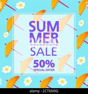 Sommer Sale Banner mit Cocktail-Schirme.bietet einen Rabatt von 50. Stock Vektor