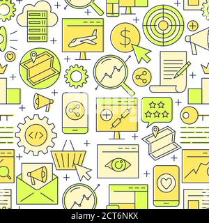 Suchmaschinenoptimierung nahtloses Muster im Linienstil Stock Vektor