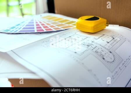 Plan, Farbpalette und Meter Stockfoto