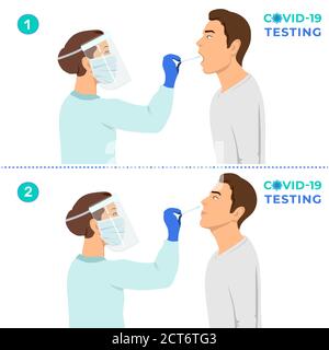 Coronavirus-Tests von einem Arzt, Arzt oder Krankenschwester durchgeführt. Patient, der einen Corona-Test erhält. Stock Vektor