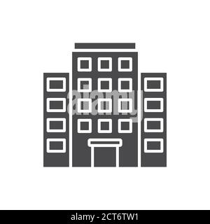 Mehrstöckiges Gebäude mit schwarzer Glyphe. Gebäude mit mehreren Etagen auf verschiedenen Ebenen über dem Boden. Piktogramm für Webseite, mobile App, Promo Stock Vektor