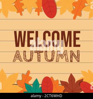 Willkommen Herbst Vektor Hintergrund.Herbst Saison Ahorn und Eiche Blätter mit Grußtext im Hintergrund des leeren Raums Stock Vektor