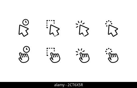 Maus, Cursor, Zeigersymbole. Pfeil und warten. Klicken Sie Auf. Vektor auf isoliertem weißem Hintergrund. EPS 10. Stock Vektor