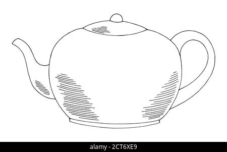 Teekanne Grafik schwarz weiß isoliert Skizze Illustration Vektor Stock Vektor