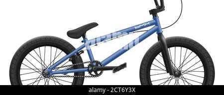 Blaues BMX Fahrradmockup - rechts Nahaufnahme. Vektor-Illustration von Fahrrad isoliert auf weißem Hintergrund mit detaillierten Komponenten, Teile Stock Vektor