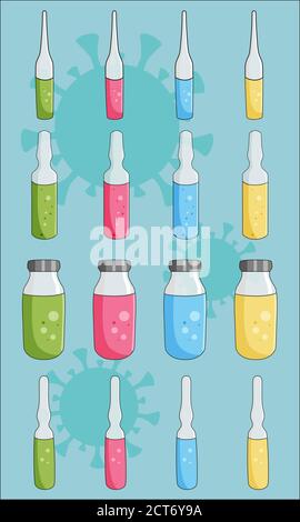 Set von Impfstoffen, Fläschchen, Medizin, Injektionskonzept. Stock Vektor