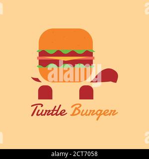 Dies ist ein Logo-Design für ein Burger-Restaurant mit einer Schildkröte als Logo Maskottchen. Stock Vektor