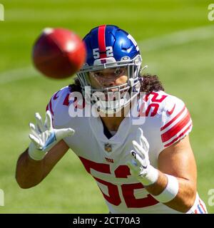 Chicago, Illinois, USA. September 2020. - Giants #52 Devante Downs in Aktion vor dem NFL-Spiel zwischen den New York Giants und Chicago Bears im Soldier Field in Chicago, IL. Fotograf: Mike Wulf. Kredit: csm/Alamy Live Nachrichten Stockfoto