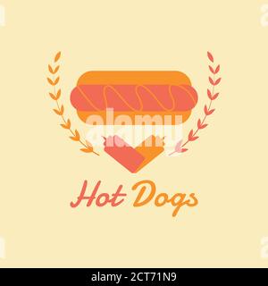 Dies ist ein Logo-Design für ein Hot Dog Restaurant. Dieses Logo eignet sich hervorragend für Fast-Food-Restaurants, die Hot Dogs zum Hauptmenu machen. Stock Vektor