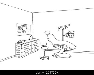 Zahnarzt Büro Klinik Grafik Kunst schwarz weiß Skizze Illustration Vektor Stock Vektor
