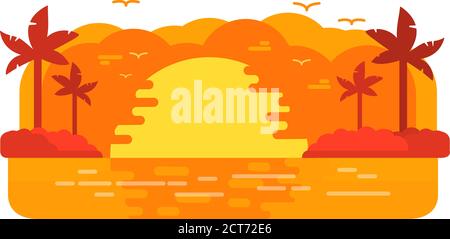 Sommer tropische Insel Sonnenuntergang.Sommer Strand Palme. Stock Vektor