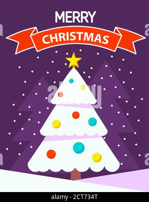 Geschmückte weihnachtstanne. Frohe Weihnachten. Geschenkschachteln. Stock Vektor