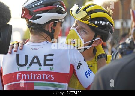 Tadej Pogacar vom UAE Team Emirates während der Tour de France 2020, Radrennen Etappe 21, Mantes la jolie - Paris Champs-Elys.es (122 km) am September Stockfoto