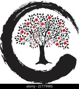 Blütenbaum im Zen-Symbol Stock Vektor