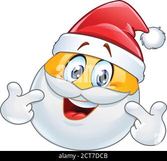 Santa Claus emoji emoticon zeigt auf sich selbst mit beiden Händen. Wählen Sie mich aus. Stock Vektor