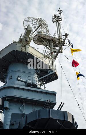 Wilmington, NC USA - Februar 11 2020 Сaptain Brücke des Schlachtschiffs USS North Carolina, derzeit am Cape Fear River in Wilmington, NC. Stockfoto
