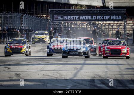 01 HANSEN Timmy (SWE), Team Hansen (SWE), Peugeot 208, Action, 03 KRISTOFFERSSON Johan (SWE), Kristoffersson Motorsport (SWE), Volkswagen Polo, Action Stockfoto