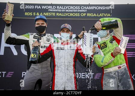 BAUMANIS Janis (LVA), Team Stard (AUT), Ford Fiesta, Portrait, Projekt E, RAYMOND Cyril (FRA), Team Stard (AUT), Ford Fiesta, Action Podium Ambiance d Stockfoto