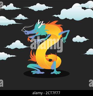 Gelber Drache auf schwarzem Hintergrund. Vektorgrafik. Stock Vektor