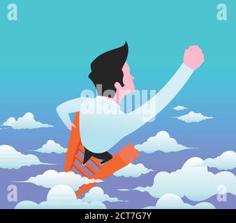 Geschäftsmann klettert eine Leiter durch die Wolken. Vektorgrafik. Stock Vektor