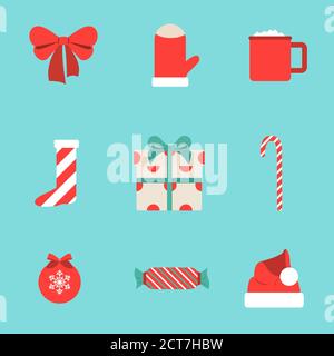 Weihnachts-Vektor-Icon-Set in flachem Design Stock Vektor