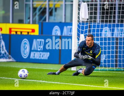 Samir Handanovic vom FC Internazionale während des Freundschaftstamples Pre-Season 2020/21 zwischen FC Internazionale und AC Pisa 1909 im San Siro Stadion, Stockfoto