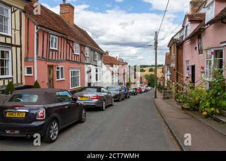 Allgemeine Ansicht der Hütten Futter Prentice Street in Lavenham, Suffolk, UK. Stockfoto