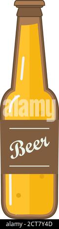 Glasflasche leichtes Bier. Alkoholisches Getränk. Grafik-Vektor mit flacher Linie. Stock Vektor