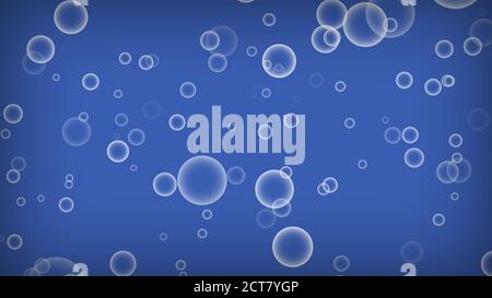 Blaue Blasen fallen auf blauem Hintergrund. Abstrakte Kugelform Blasen Hintergrund. 3d-Rendering Stockfoto