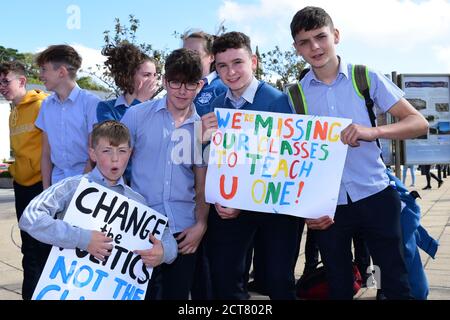 Schüler und Lehrer protestieren im Rahmen der globalen Bewegung "fridays for Future" in Bantry, Wolfe Tone Square, 20. September 2019 für Klimagerechtigkeit Stockfoto